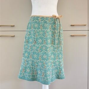 Nanette Lepore Blue and White Cutout Mermaid Linen Skirt